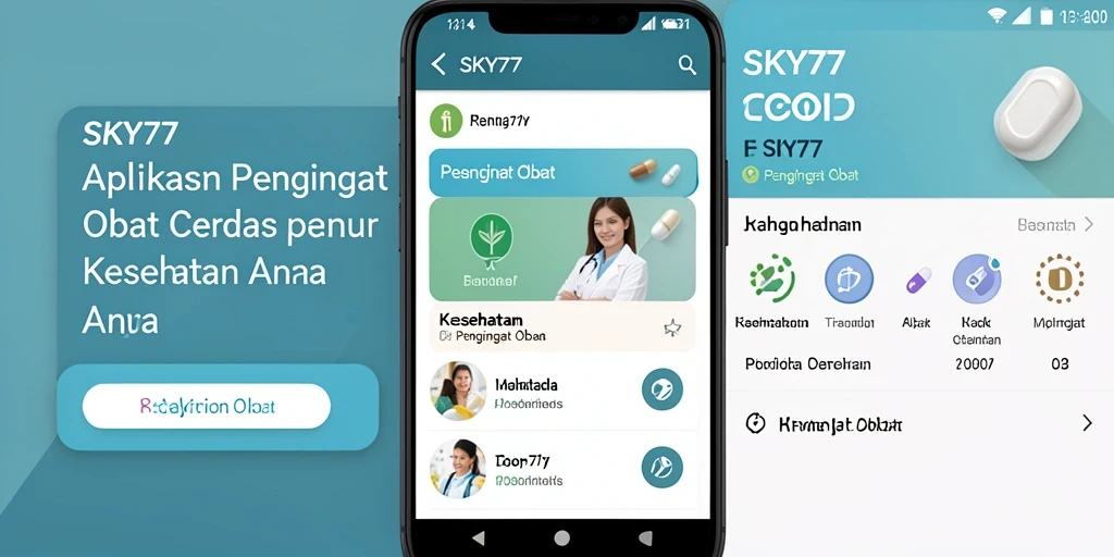 Antarmuka pengguna SKY77 dengan fitur pengingat obat yang jelas.