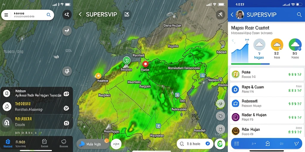 Tampilan antarmuka aplikasi Radar Hujan SUPERSVIP yang interaktif dan informatif.